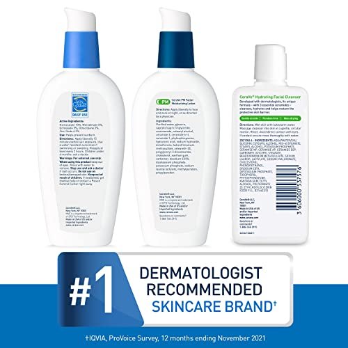 CeraVe AM & PM Face Moisturizer with Hydrating Face Wash – Travel Size Skincare Routine Set (3 oz Each) Avelisse