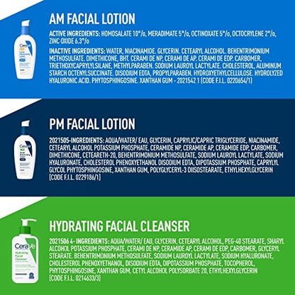 CeraVe AM & PM Face Moisturizer with Hydrating Face Wash – Travel Size Skincare Routine Set (3 oz Each) Avelisse