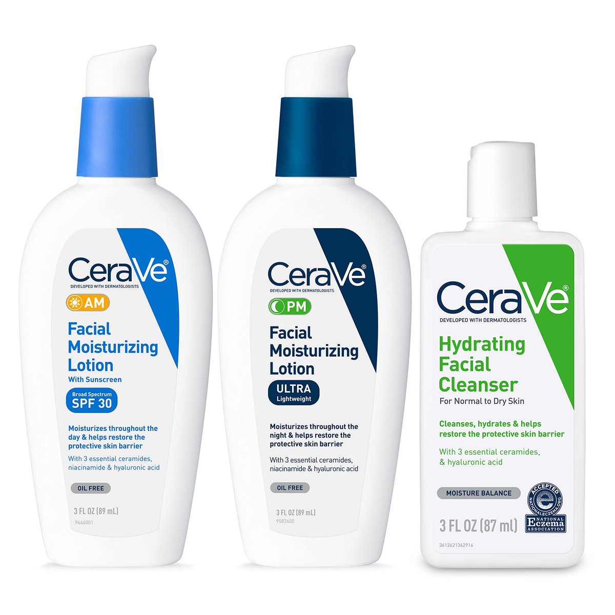 CeraVe AM & PM Face Moisturizer with Hydrating Face Wash – Travel Size Skincare Routine Set (3 oz Each) Avelisse