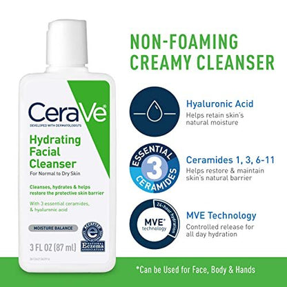 CeraVe AM & PM Face Moisturizer with Hydrating Face Wash – Travel Size Skincare Routine Set (3 oz Each) Avelisse