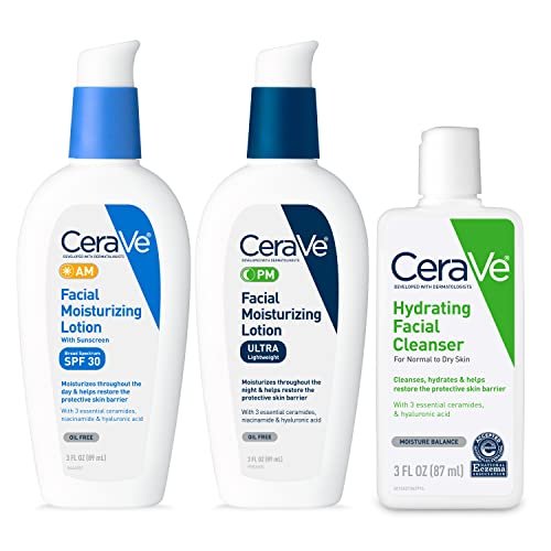 CeraVe AM & PM Face Moisturizer with Hydrating Face Wash – Travel Size Skincare Routine Set (3 oz Each) Avelisse