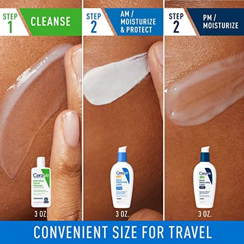 CeraVe AM & PM Face Moisturizer with Hydrating Face Wash – Travel Size Skincare Routine Set (3 oz Each) Avelisse