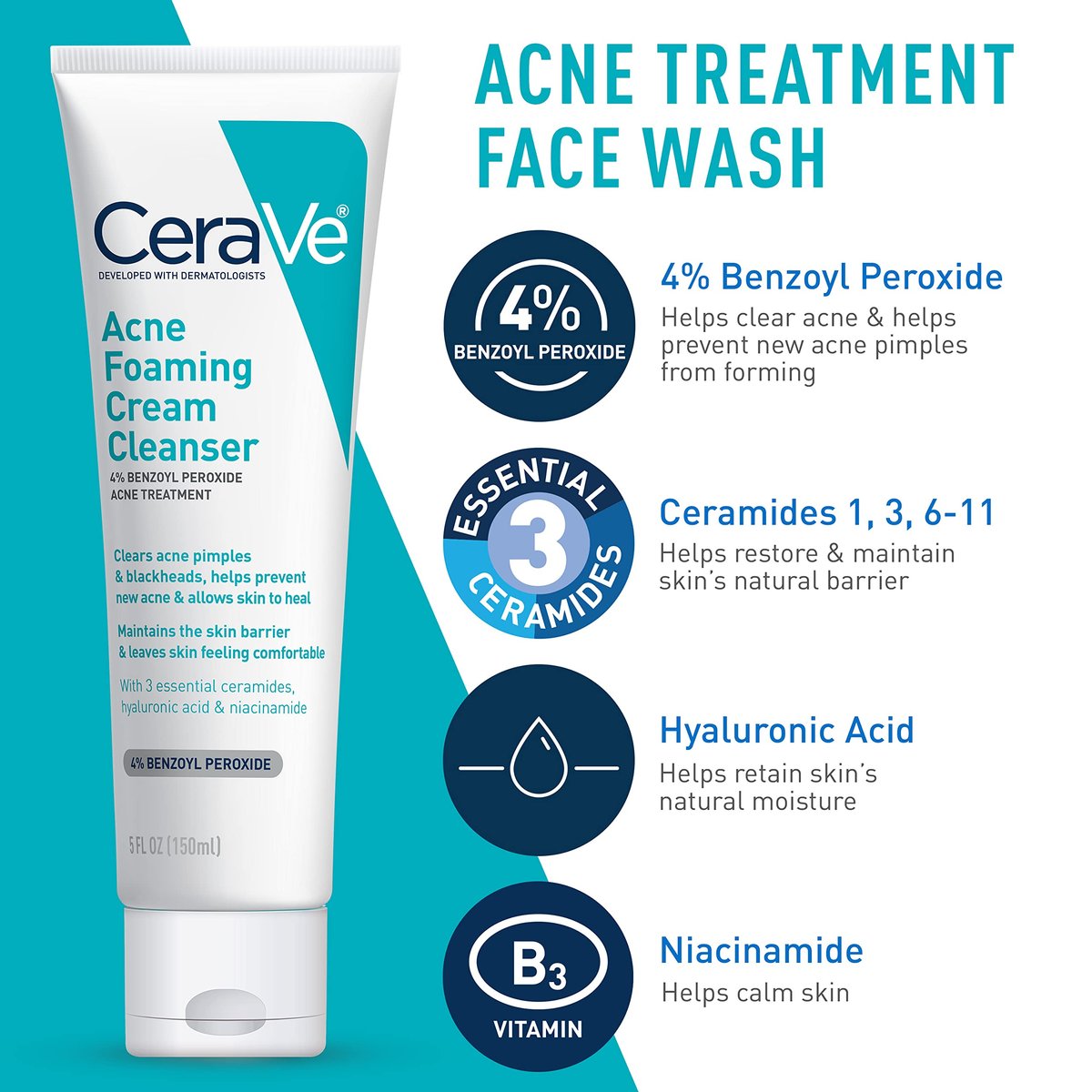 CeraVe Acne Skin Care Set: Foaming Cream Cleanser, Retinol Serum, AM & PM Facial Moisturizers Avelisse