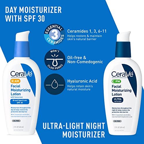 CeraVe Acne Skin Care Set: Foaming Cream Cleanser, Retinol Serum, AM & PM Facial Moisturizers Avelisse
