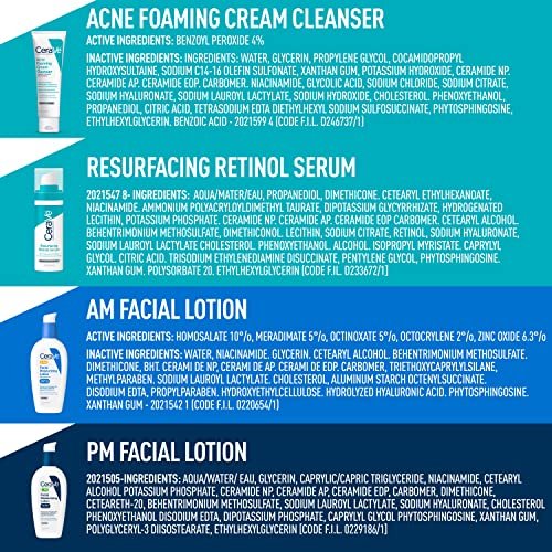 CeraVe Acne Skin Care Set: Foaming Cream Cleanser, Retinol Serum, AM & PM Facial Moisturizers Avelisse
