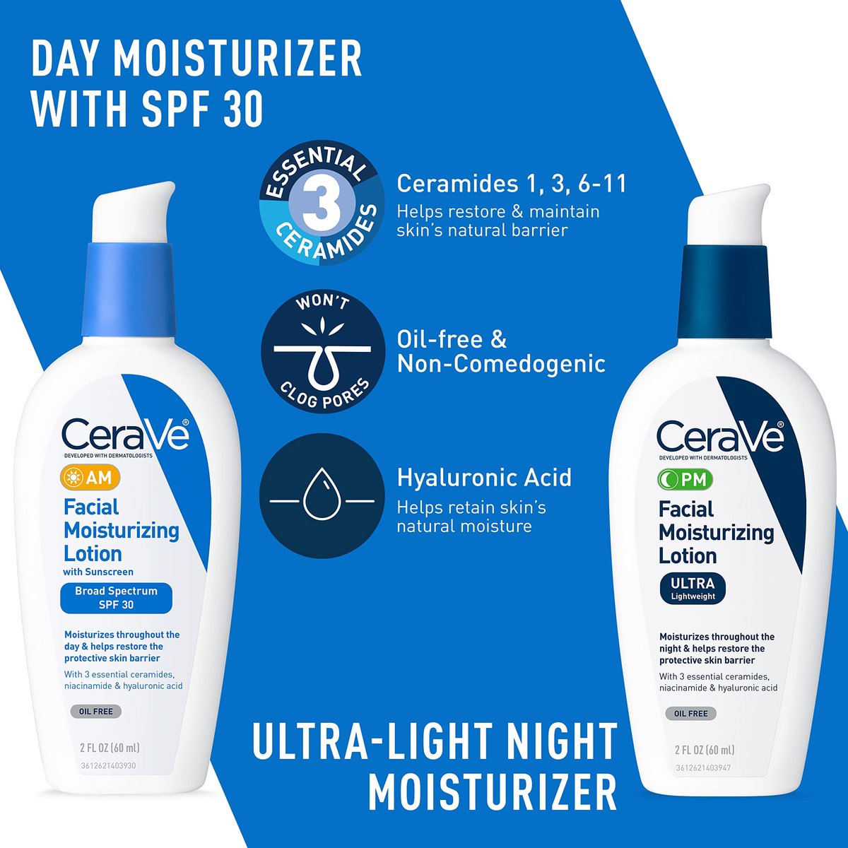 CeraVe Acne Skin Care Set: Foaming Cream Cleanser, Retinol Serum, AM & PM Facial Moisturizers Avelisse