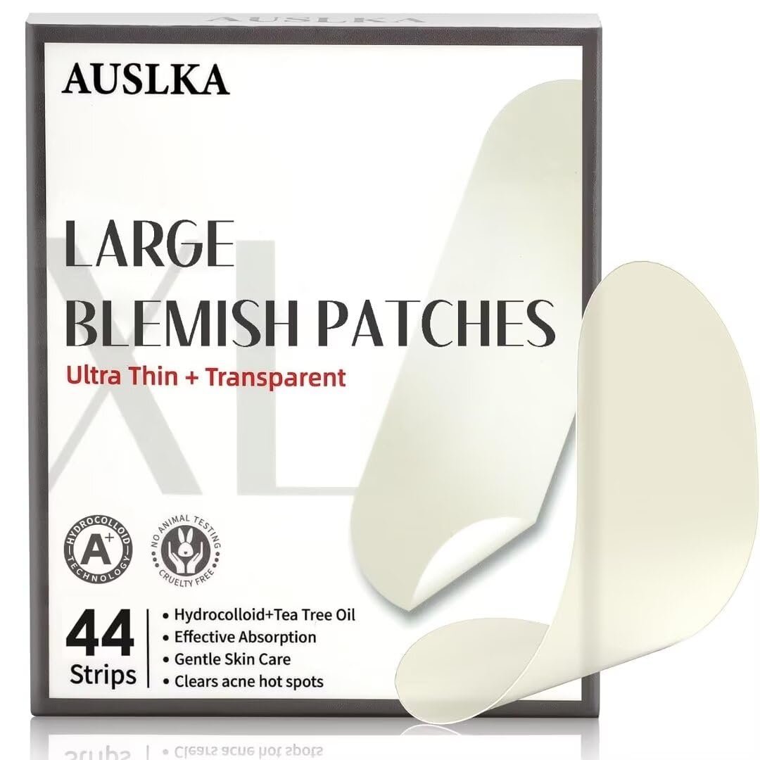 AUSLKA Blemishes Patches - 44 Hydrocolloid Strips for Large Blemishes, Zits & Breakouts – Spot Treatment for Acne-Prone Skin - görsel 1