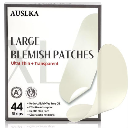 AUSLKA Blemishes Patches - 44 Hydrocolloid Strips for Large Blemishes, Zits & Breakouts – Spot Treatment for Acne-Prone Skin