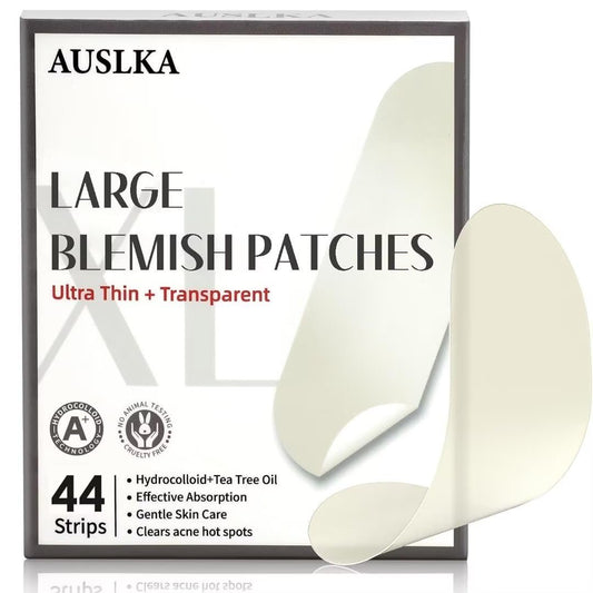 AUSLKA Blemishes Patches - 44 Hydrocolloid Strips for Large Blemishes, Zits & Breakouts – Spot Treatment for Acne-Prone Skin