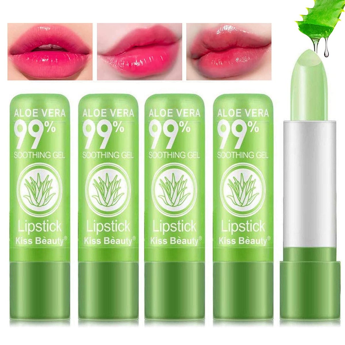 5 Pack Aloe Vera Color Changing Lipstick - 24H Long Lasting Moisturizing pH Lip Gloss & Lip Balm - görsel 1