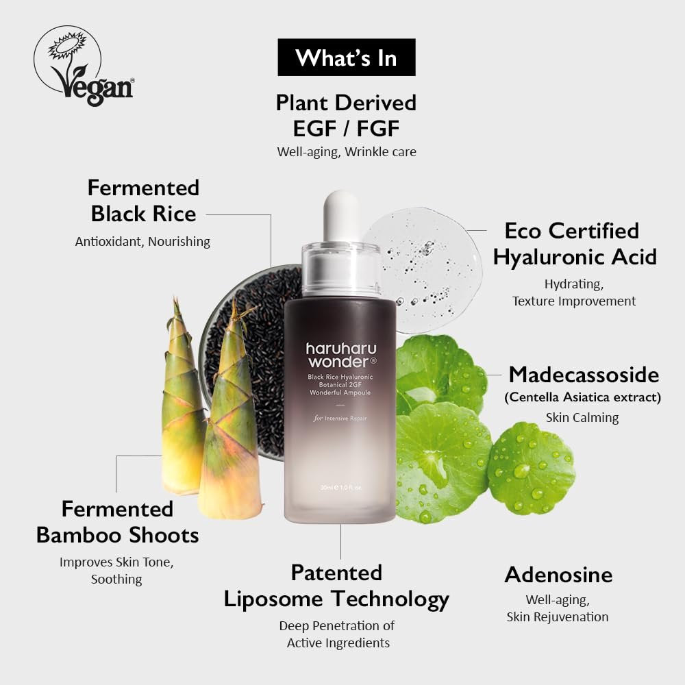 Haruharu Wonder Black Rice Botanical 2GF Ampoule - Anti-Aging Facial Serum with EGF, 30ml - görsel 3