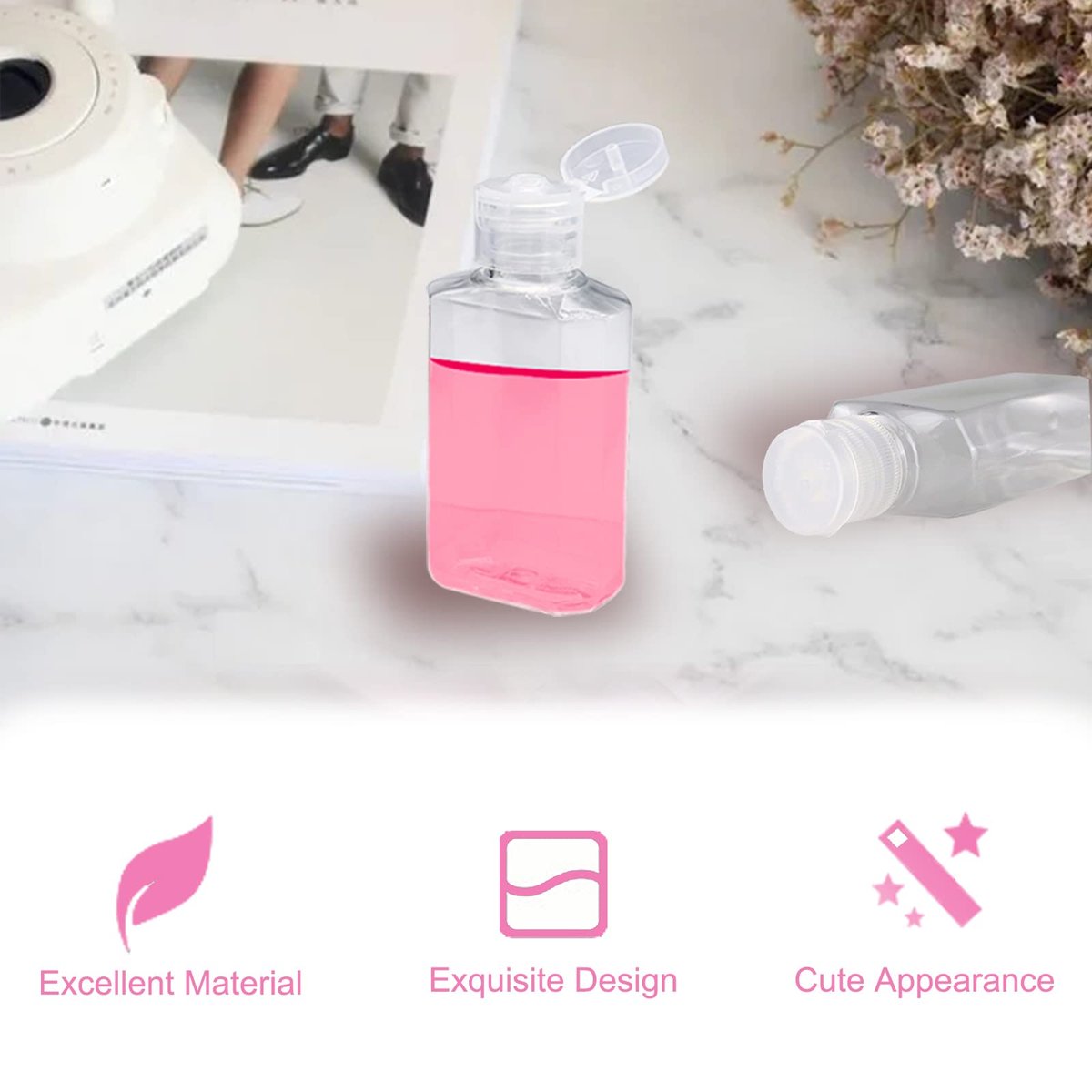 40 Pack 2 oz Plastic Refillable Bottles with Flip Cap - Travel Size Containers for Business Trips, Camping & Toiletries Avelisse