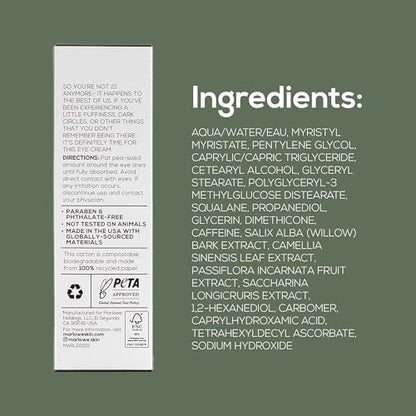 MARLOWE. No. 127 Men's Eye Cream with Vitamin C, Caffeine, and Squalane – Reduce Puffiness, Wrinkles & Dark Circles Avelisse