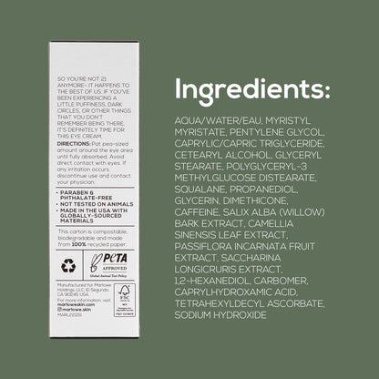 MARLOWE. No. 127 Men's Eye Cream with Vitamin C, Caffeine, and Squalane – Reduce Puffiness, Wrinkles & Dark Circles Avelisse