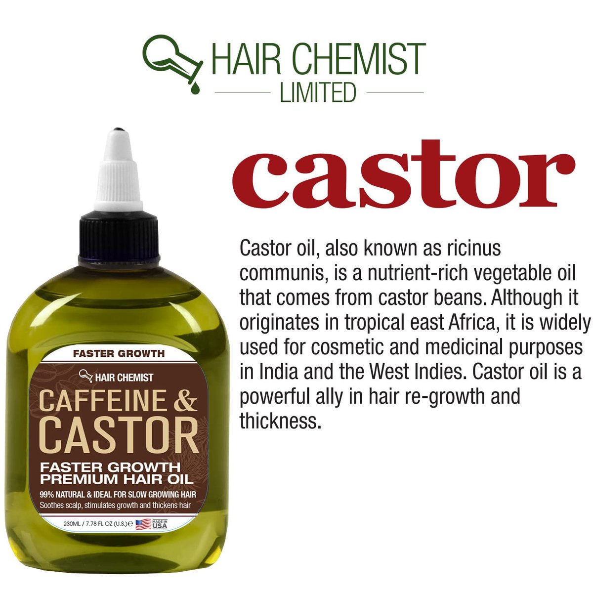 Hair Chemist Caffeine and Castor Faster Growth Hair Oil - 7.1 oz for Unisex Adult - görsel 10