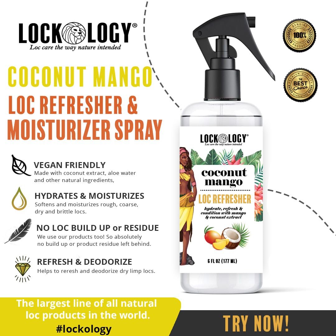 Lockology Coconut Mango Loc Spray - Daily Moisturizing Spray for Dreadlocks, Natural Hair Care 8 oz Avelisse