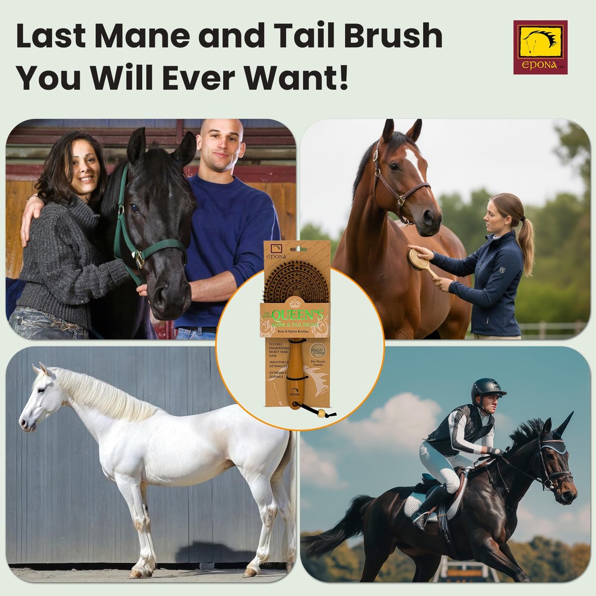 Epona Queens Mane & Tail Brush – Natural Wheat Straw Hair Brush for Gentle Detangling Avelisse