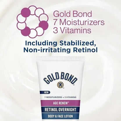 Gold Bond Age Renew Retinol Overnight Body & Face Lotion - Anti-Aging Moisturizer with Peptide Complex, 7 oz Avelisse