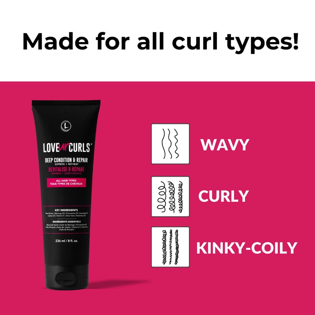 Love Ur Curls Deep Conditioner & Repair - Moisturizing Treatment for Dry, Damaged Hair - Vegan, 236mL Avelisse