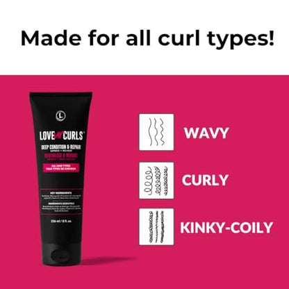 Love Ur Curls Deep Conditioner & Repair - Moisturizing Treatment for Dry, Damaged Hair - Vegan, 236mL Avelisse