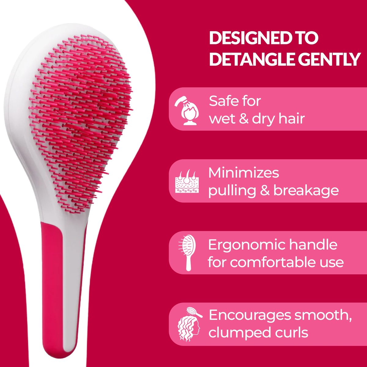Love Ur Curls Detangling Hairbrush for Curly, Wavy & Coily Hair – Glide-Through Brush for Tangled Hair – Reduces Breakage & Pulling – Wet or Dry Styling – Curl Defining Hair Brush Avelisse