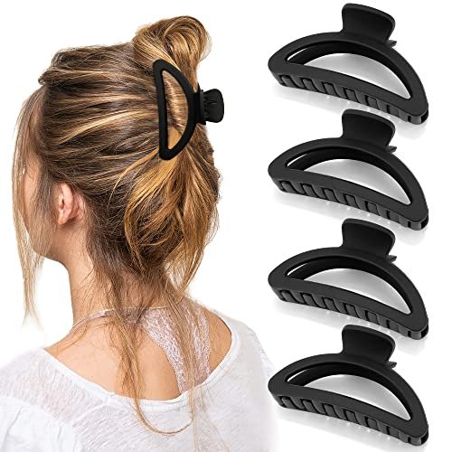 Canitor Hair Clips Set - 4Pcs Black Acrylic Semicircle Claw Clips for Thick & Thin Hair Avelisse