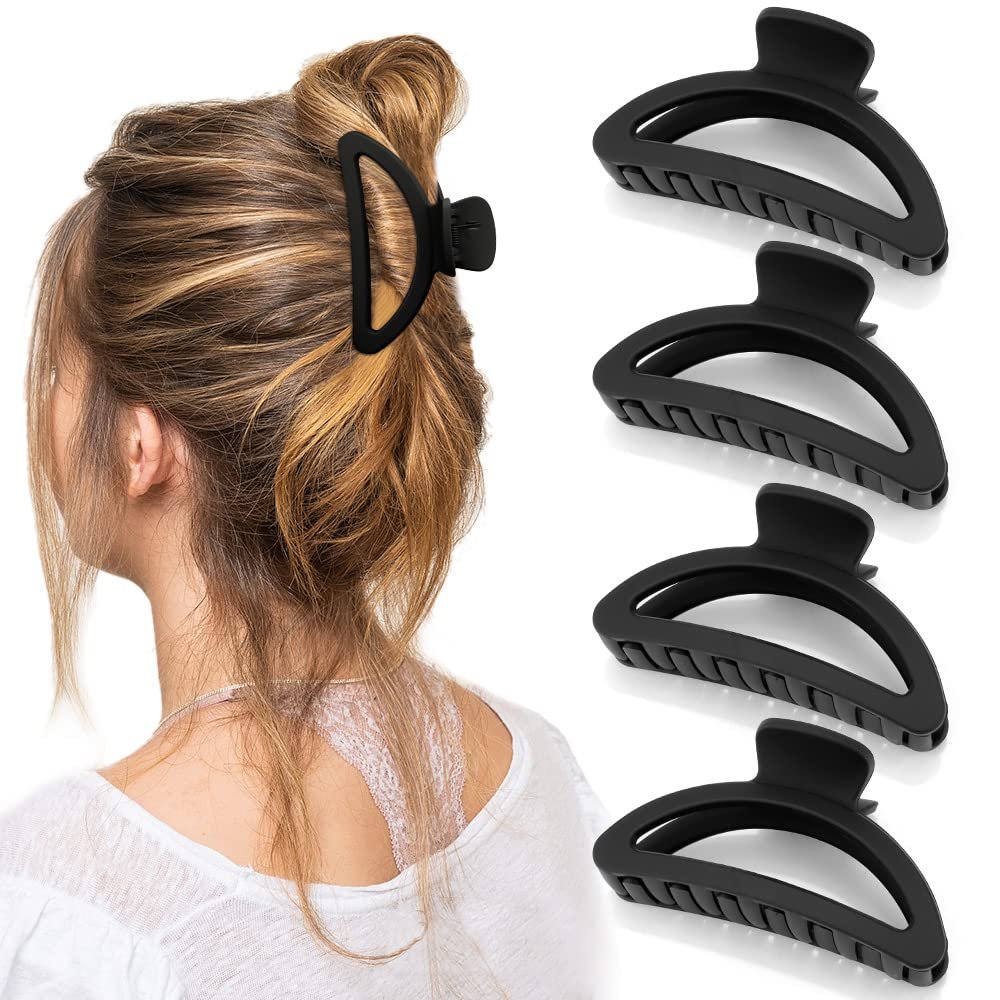 Canitor Hair Clips Set - 4Pcs Black Acrylic Semicircle Claw Clips for Thick & Thin Hair Avelisse