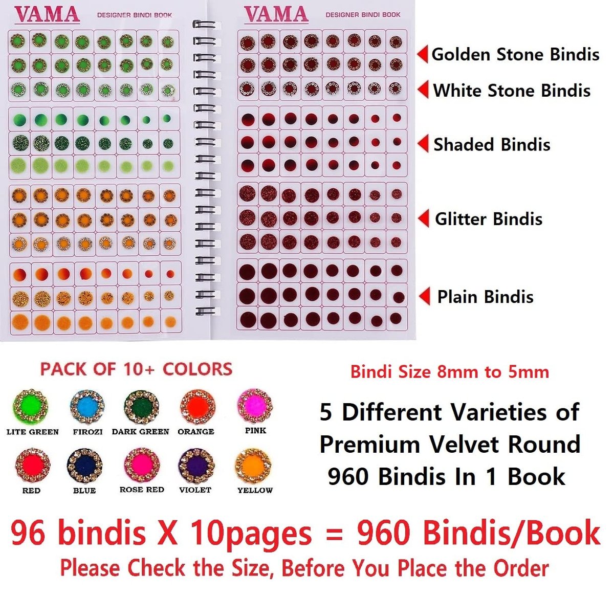 VAMA Multicolour Glitter Sparkle Crystal Diamond Stone Bindi Booklet Sticker for Women - 948 Fancy Bindis Avelisse