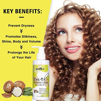 Curl Defining Cream for Wavy Hair - Anti-Frizz Smoothing Cream with 9 Row Brush - Define All Natural Curl Types & Textures - 3.4 Fl Oz (Pack of 2)