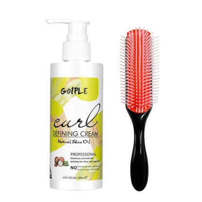 Curl Defining Cream for Wavy Hair - Anti-Frizz Smoothing Cream with 9 Row Brush - Define All Natural Curl Types & Textures - 3.4 Fl Oz (Pack of 2)