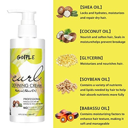 Curl Defining Cream for Wavy Hair - Anti-Frizz Smoothing Cream with 9 Row Brush - Define All Natural Curl Types & Textures - 3.4 Fl Oz (Pack of 2)