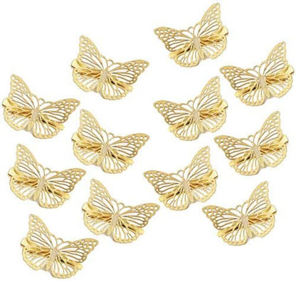 12 Pcs Gold Metal Butterfly Hair Clips Set - Cute Hollow Butterfly Hair Claws & Barrettes for Women Girls