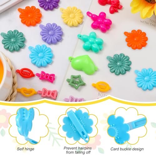 WILLBOND 1184 Pcs Hair Barrettes for Girls, Kids Barrettes Accessories Self Hinge Elastic Hair Ties Bands Assorted Ponytail Holders Cartoon Design Baby Clip Multicolor Rubber Band for Toddler Avelisse