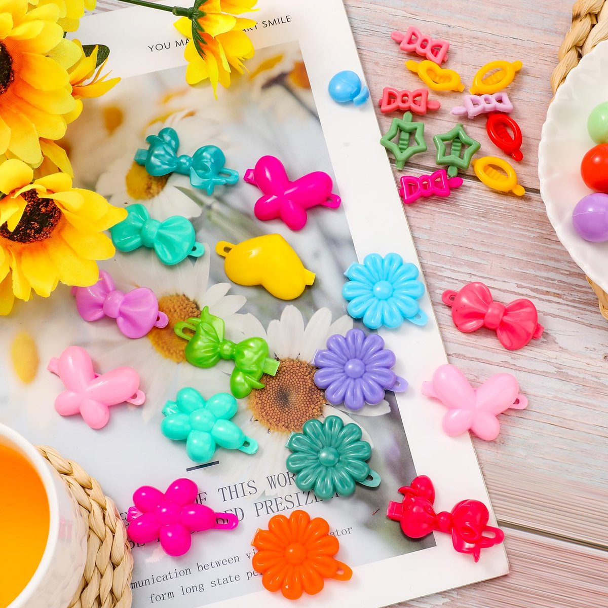 WILLBOND 1184 Pcs Hair Barrettes for Girls, Kids Barrettes Accessories Self Hinge Elastic Hair Ties Bands Assorted Ponytail Holders Cartoon Design Baby Clip Multicolor Rubber Band for Toddler Avelisse