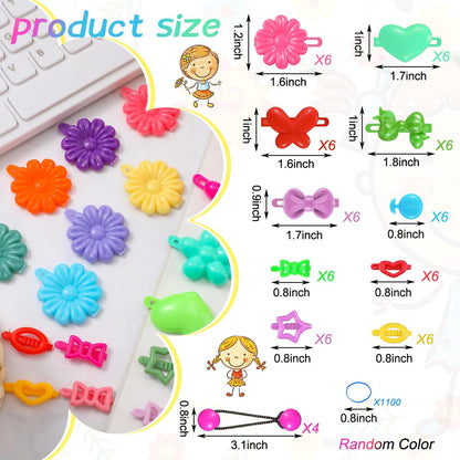 WILLBOND 1184 Pcs Hair Barrettes for Girls, Kids Barrettes Accessories Self Hinge Elastic Hair Ties Bands Assorted Ponytail Holders Cartoon Design Baby Clip Multicolor Rubber Band for Toddler Avelisse