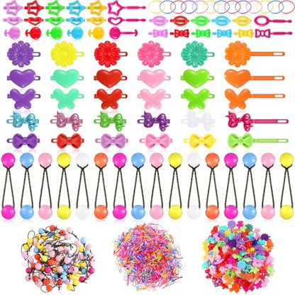 WILLBOND 1184 Pcs Hair Barrettes for Girls, Kids Barrettes Accessories Self Hinge Elastic Hair Ties Bands Assorted Ponytail Holders Cartoon Design Baby Clip Multicolor Rubber Band for Toddler Avelisse
