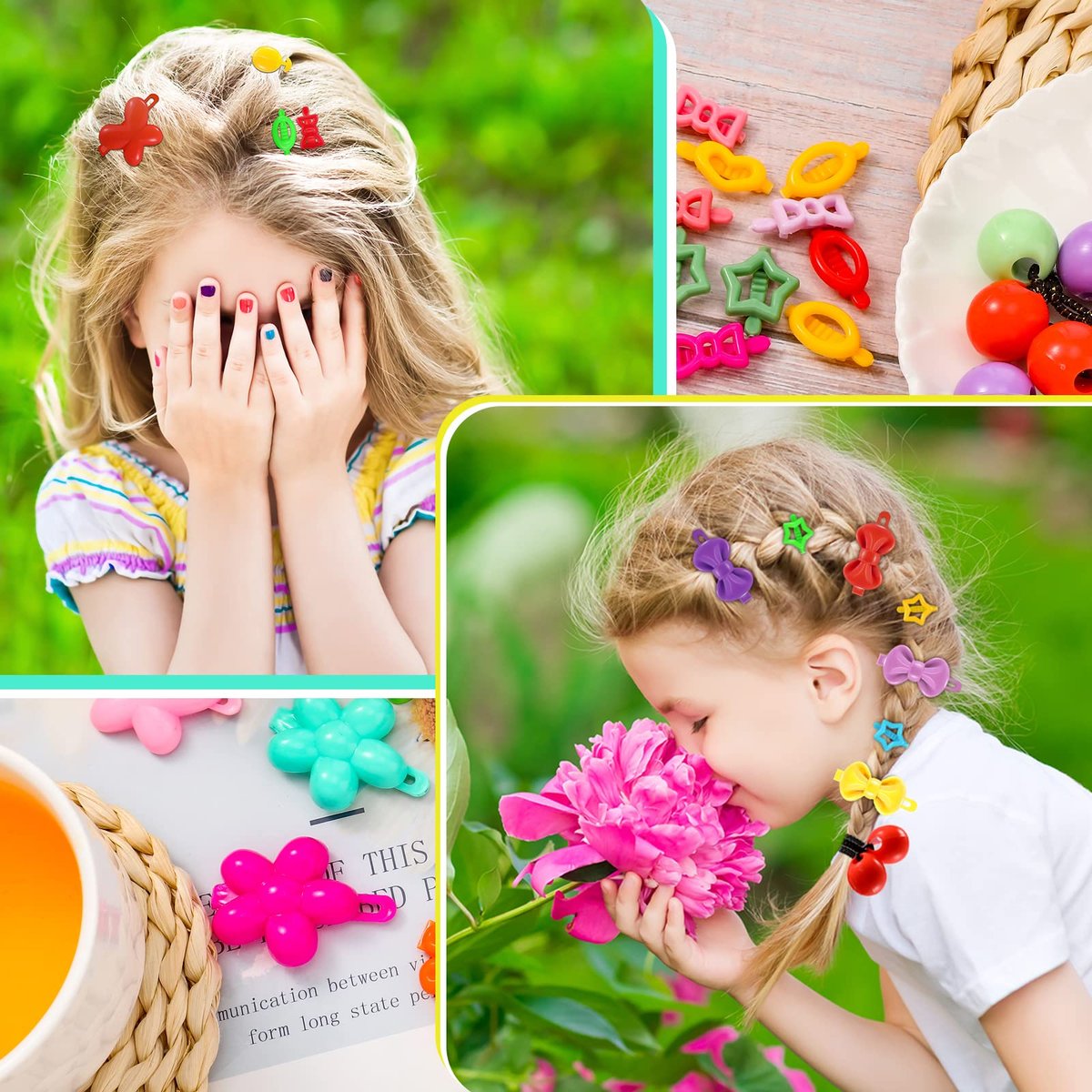 WILLBOND 1184 Pcs Hair Barrettes for Girls, Kids Barrettes Accessories Self Hinge Elastic Hair Ties Bands Assorted Ponytail Holders Cartoon Design Baby Clip Multicolor Rubber Band for Toddler Avelisse