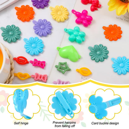 WILLBOND 1184 Pcs Hair Barrettes for Girls, Kids Barrettes Accessories Self Hinge Elastic Hair Ties Bands Assorted Ponytail Holders Cartoon Design Baby Clip Multicolor Rubber Band for Toddler Avelisse