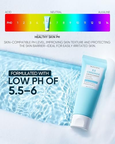 SKINTIFIC 5X Ceramide Low pH Facial Cleanser – Gentle Hydrating Face Wash with Hyaluronic Acid for Dry to Normal Skin, Sensitive Skin Tested, Fragrance Free, 2.67 Fl Oz - görsel 6