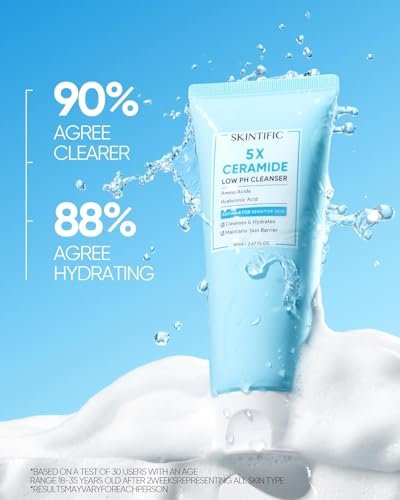 SKINTIFIC 5X Ceramide Low pH Facial Cleanser – Gentle Hydrating Face Wash with Hyaluronic Acid for Dry to Normal Skin, Sensitive Skin Tested, Fragrance Free, 2.67 Fl Oz - görsel 16