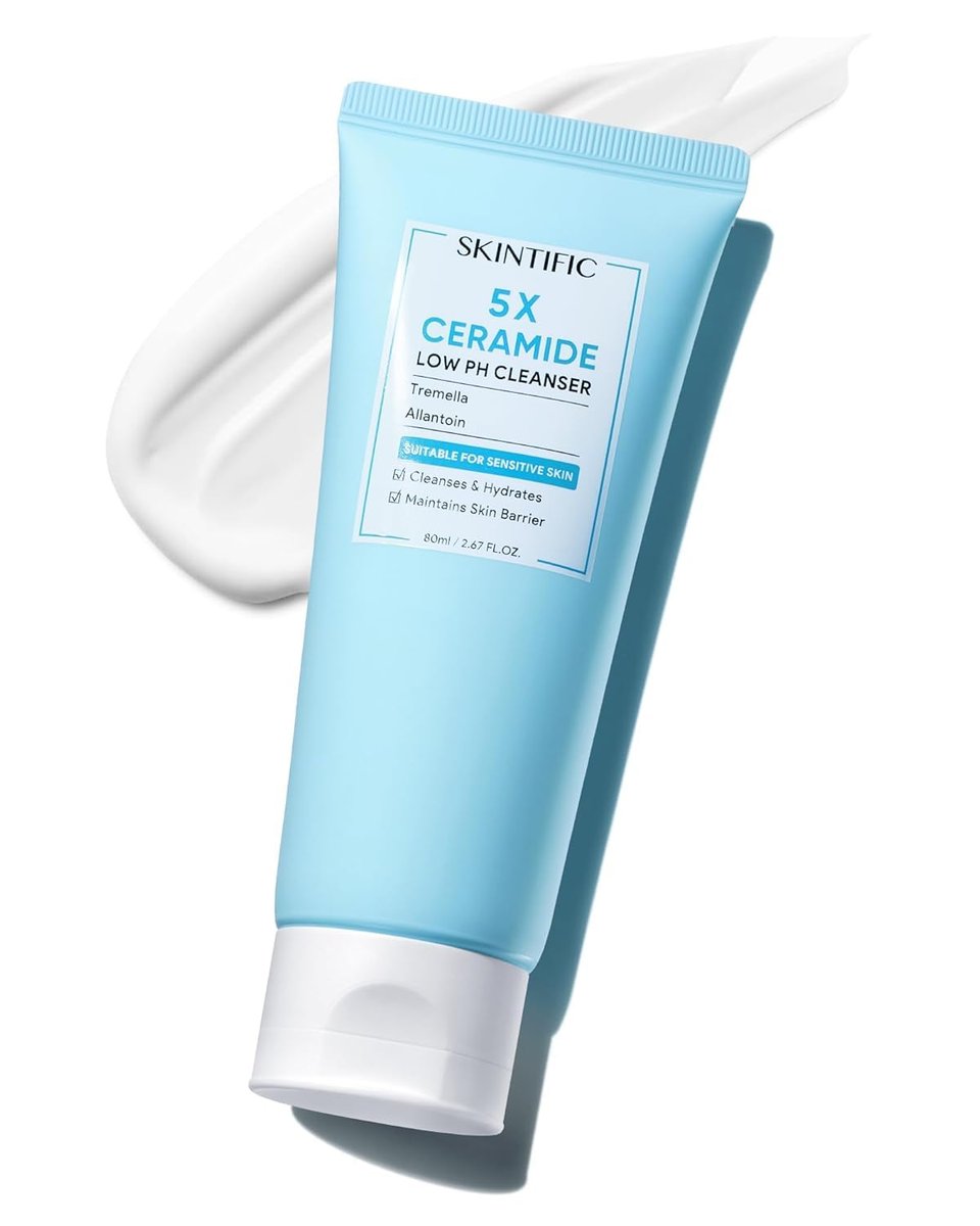 SKINTIFIC 5X Ceramide Low pH Facial Cleanser – Gentle Hydrating Face Wash with Hyaluronic Acid for Dry to Normal Skin, Sensitive Skin Tested, Fragrance Free, 2.67 Fl Oz - görsel 1