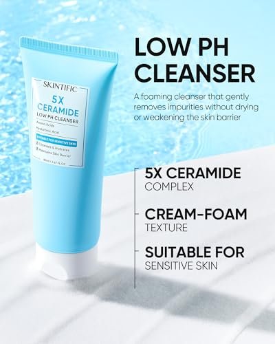 SKINTIFIC 5X Ceramide Low pH Facial Cleanser – Gentle Hydrating Face Wash with Hyaluronic Acid for Dry to Normal Skin, Sensitive Skin Tested, Fragrance Free, 2.67 Fl Oz - görsel 10
