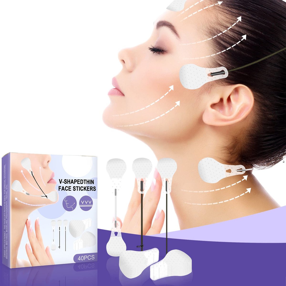 Teetown Face Lift Tape - 40 Ultra-Thin Invisible Face Tape with Lifting Ropes for Skin Tightening and Wrinkle Reduction - görsel 2