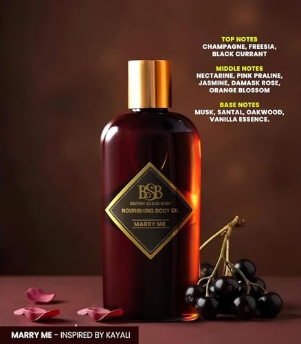 Brown Sugar Babe Marry Me Body Oil - Black Currant & Freesia Scented Nourishing Oil for Women, Paraben Free, 4 Fl Oz Avelisse