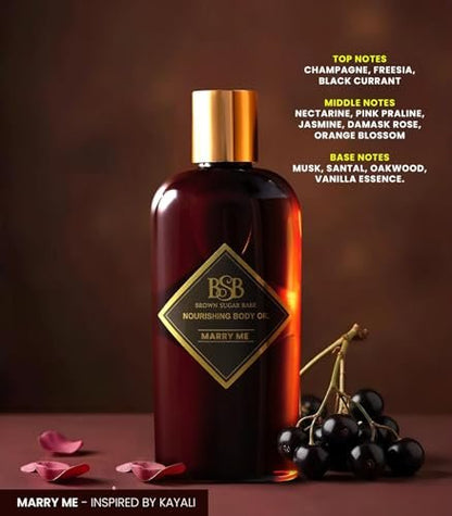 Brown Sugar Babe Marry Me Body Oil - Black Currant & Freesia Scented Nourishing Oil for Women, Paraben Free, 4 Fl Oz Avelisse