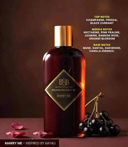 Brown Sugar Babe Marry Me Body Oil - Black Currant & Freesia Scented Nourishing Oil for Women, Paraben Free, 4 Fl Oz Avelisse