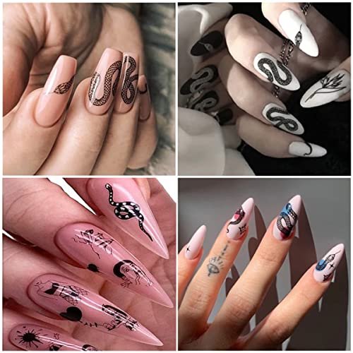 Gothic Snake Nail Art Stickers - 3D Black Skull Nail Decals for Punk Horror Acrylic Nails (8 Pcs) - görsel 4