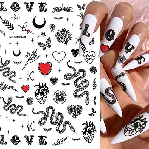 Gothic Snake Nail Art Stickers - 3D Black Skull Nail Decals for Punk Horror Acrylic Nails (8 Pcs) - görsel 8