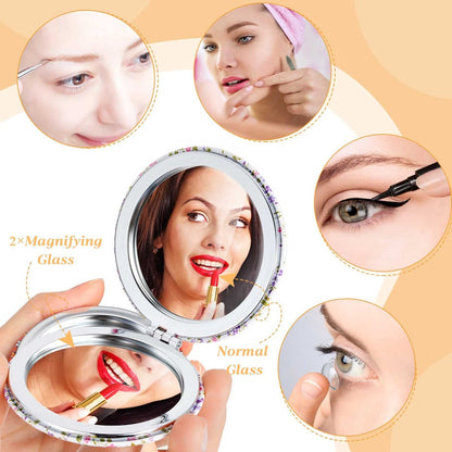 Vicenpal 6 Pack Floral Compact Mirrors for Women – Mini Folding Pocket Makeup Mirror with Magnification, Portable Travel Purse Mirror, Gift for Birthday, Bridesmaids, Spring & Mother's Day Party