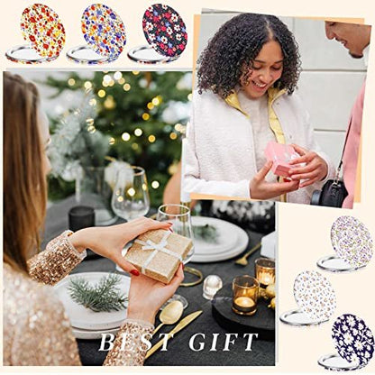 Vicenpal 6 Pack Floral Compact Mirrors for Women – Mini Folding Pocket Makeup Mirror with Magnification, Portable Travel Purse Mirror, Gift for Birthday, Bridesmaids, Spring & Mother's Day Party